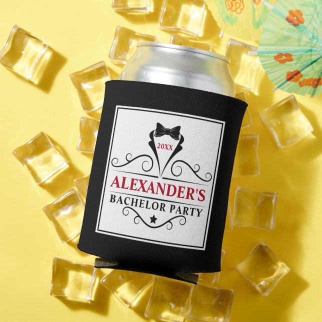 Rafraîchisseur Pour Canette Cérémonie de Bachelor en noir noeud papillon rouge (Été in situ)