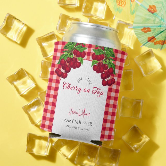 Rafraîchisseur Pour Canette Cerise sur le dessus Automne En vichy Baby shower  (Été in situ)