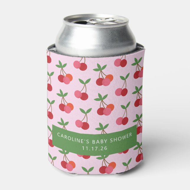 Rafraîchisseur Pour Canette Cerisier Fruit rose Vert mignon Baby shower person (Can devant)