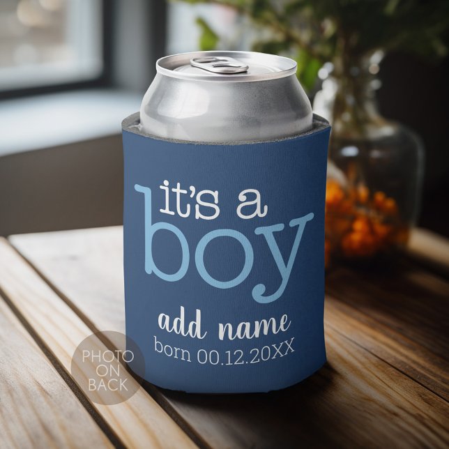 Rafraîchisseur Pour Canette C'est un garçon - Moderne, Whimsical nom bébé et p (Personalized Can Cooler - Add Custom Text or Name)