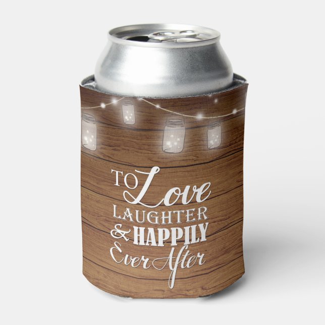 Rafraîchisseur Pour Canette Chaîne Mason Jar Lumières Mariage en bois rustique (Can devant)
