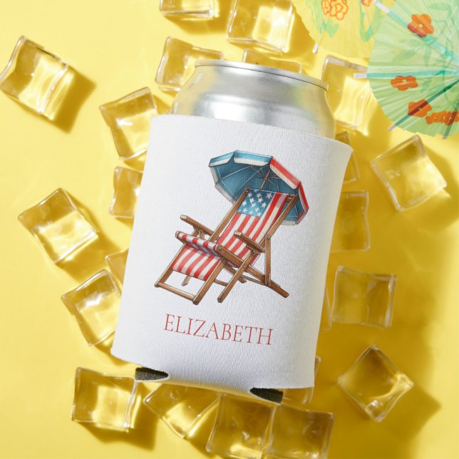 Rafraîchisseur Pour Canette Chaise de plage rouge blanc et bleu 4 juillet (Été in situ)