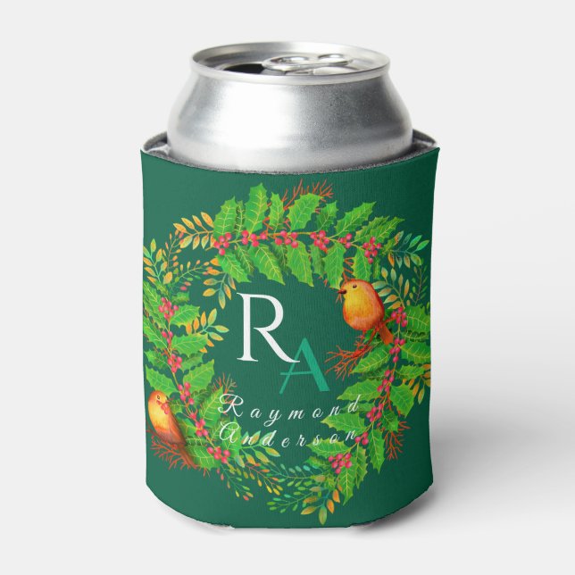 Rafraîchisseur Pour Canette Chasseur de monogramme de couronne de Noël Vert (Can devant)