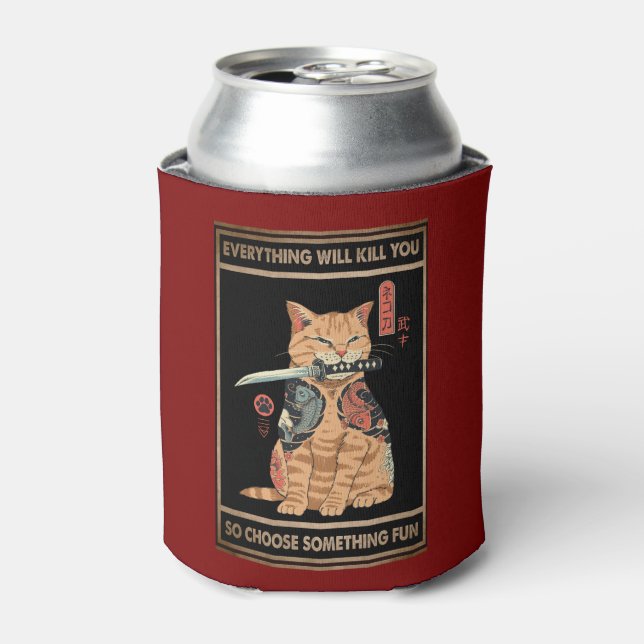 Rafraîchisseur Pour Canette Chat Amusant Samurai Tout Vous Tuera (Can devant)