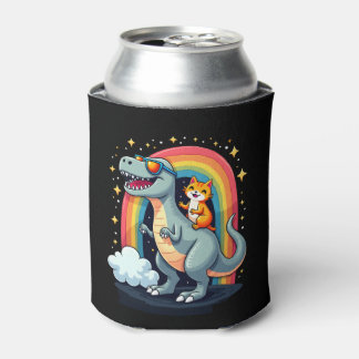 Rafraîchisseur Pour Canette Chat chevauchant un dinosaure T-Rex chaton arc-en-