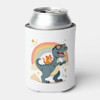 Rafraîchisseur Pour Canette Chat chevauchant un dinosaure T-Rex Kitten arc-en-