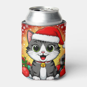 Rafraîchisseur Pour Canette Chat de dessin animé en chapeau de Père Noël avec