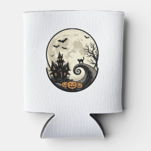 Rafraîchisseur Pour Canette Chat de Halloween Vintage Maison Hantée Lune Vecte