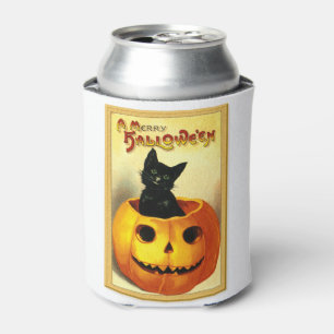 Rafraîchisseur Pour Canette Chat d'Halloween assis dans une citrouille Jack O