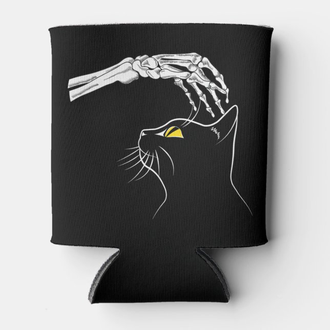 Rafraîchisseur Pour Canette Chat noir avec squelette main Halloween Éffrayant (Devant)