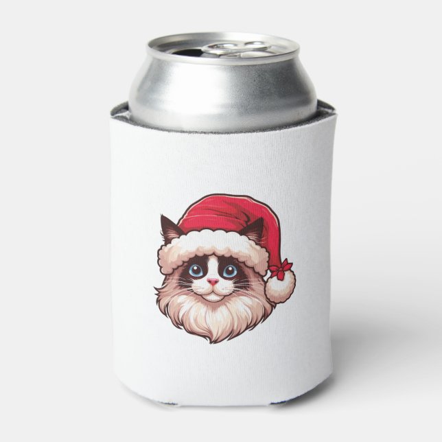 Rafraîchisseur Pour Canette Chat Ragdoll en Casquette de Noël (Can devant)