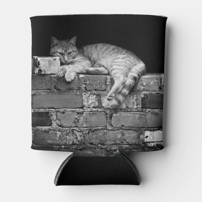 Rafraîchisseur Pour Canette Chat sur mur de brique (Devant)