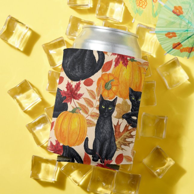 Rafraîchisseur Pour Canette Chats noirs et citrouilles (Été in situ)