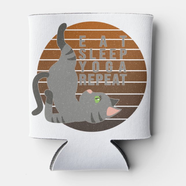 Rafraîchisseur Pour Canette Chatte drôle faisant du yoga. (Devant)