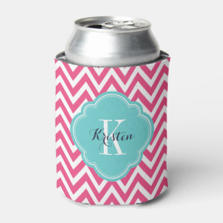 Rafraîchisseur Pour Canette Chaud rose et turquoise Chevron Monogramme