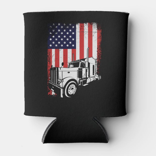 Rafraîchisseur Pour Canette Chauffeur de camion American Flag Trucker cadeau (Devant)