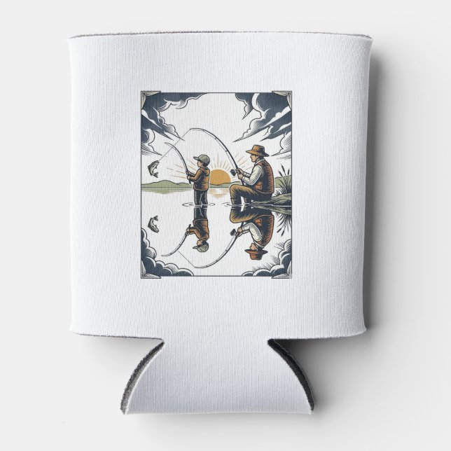 Rafraîchisseur Pour Canette Chemise D avec Gravure de Pêche de Père et Enfant  (Devant)