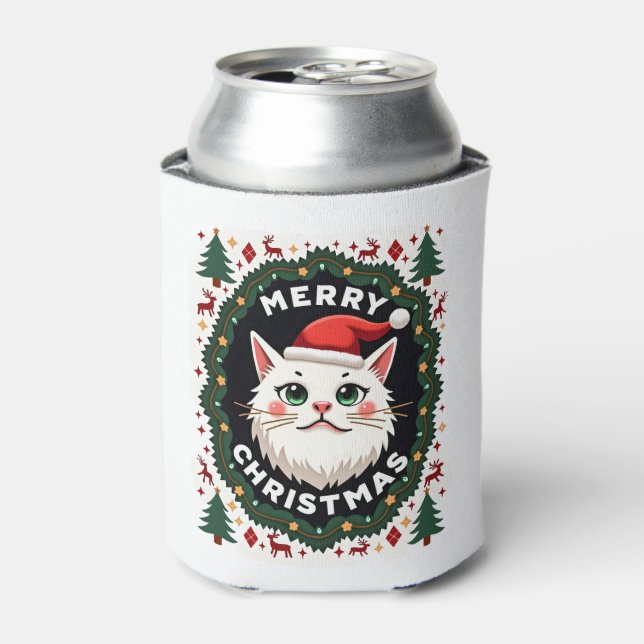 Rafraîchisseur Pour Canette Chemise de Noël laide Smudge Cat  (1) (Can devant)