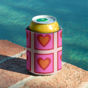 Rafraîchisseur Pour Canette Chèques rétro Pink Heart Checkerboard