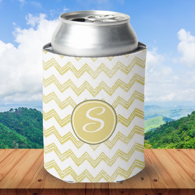 Rafraîchisseur Pour Canette Chevron Pailleté Jaune Avec Monogramme (Créateur téléchargé)