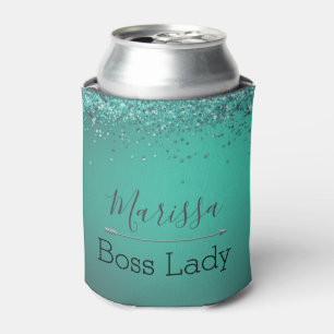 Rafraîchisseur Pour Canette Chic Glitterie Turquoise Personnalisé Boss Lady