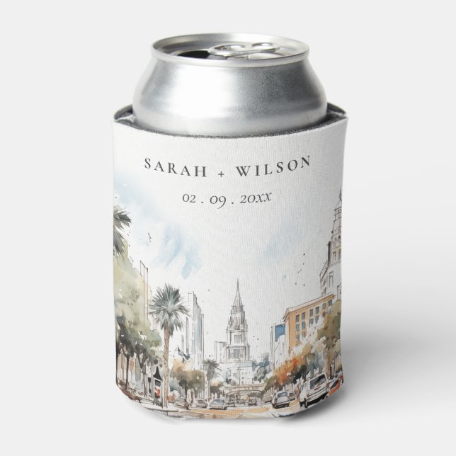 Rafraîchisseur Pour Canette Chic Orlando Floride Skyline Mariage d'aquarelle (Can devant)