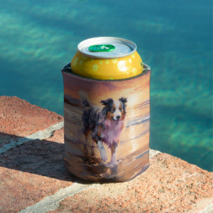 Rafraîchisseur Pour Canette Chien berger australien sable sur la plage au couc