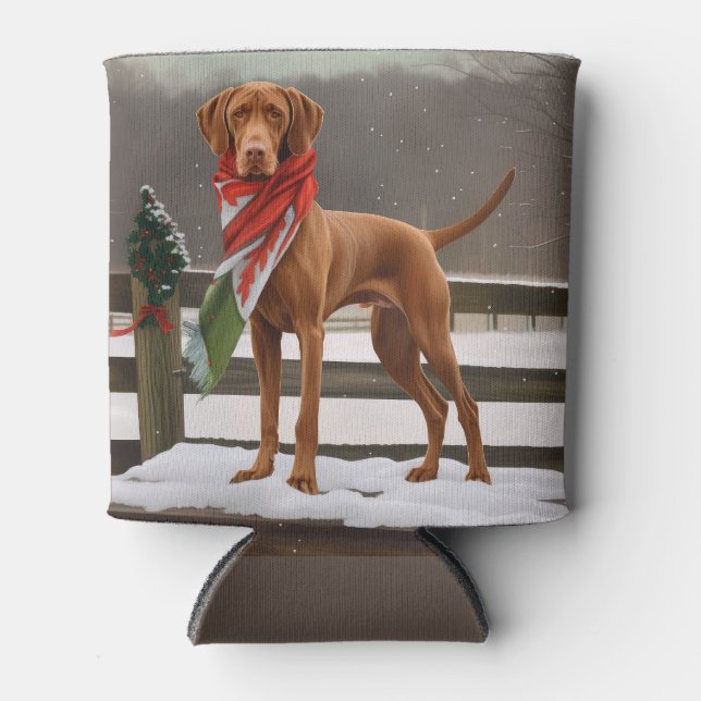 Rafraîchisseur Pour Canette Chien de Vizsla à Noël de neige (Devant)