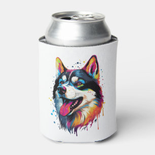 Rafraîchisseur Pour Canette chien husky sibérien coloré dans le style PopArt