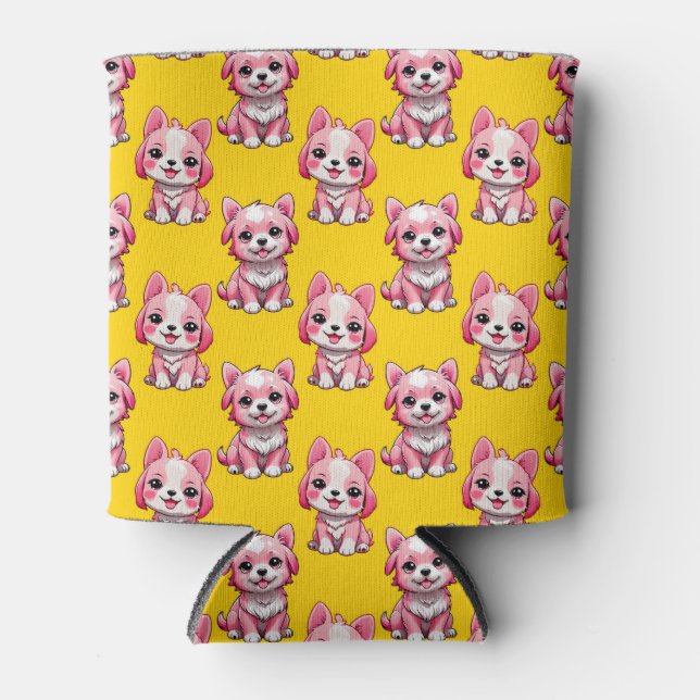 Rafraîchisseur Pour Canette Chiens roses mignons - Jaune  (Devant)