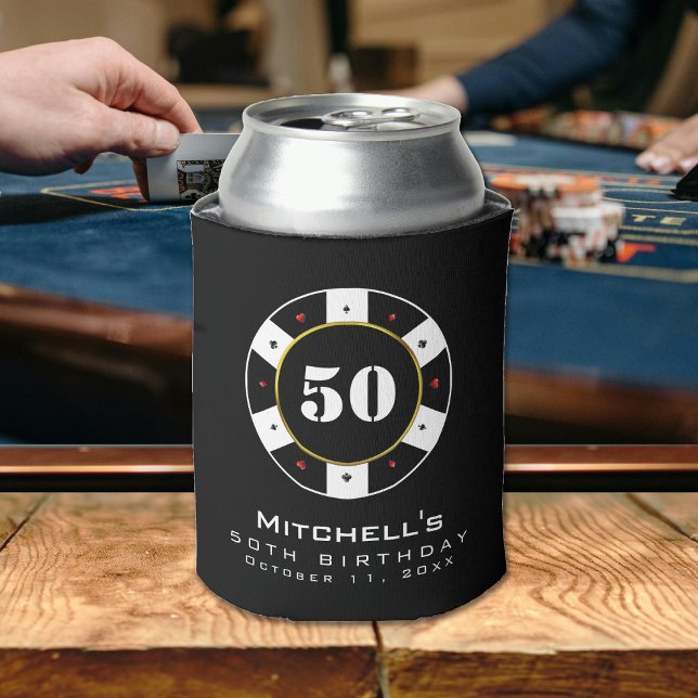 Rafraîchisseur Pour Canette Chip de poker 50e fête d'anniversaire Noir (Poker Chip 50th Birthday Party Can Cooler
)