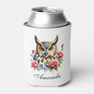 Rafraîchisseur Pour Canette Chouette florale à aquarelle