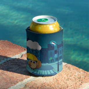 Rafraîchisseur Pour Canette Chouette mignonne avec parapluie le jour de la plu