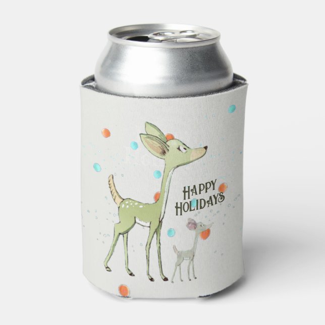 Rafraîchisseur Pour Canette Christmas Celebration Green Deers Holidays Cute (Can devant)
