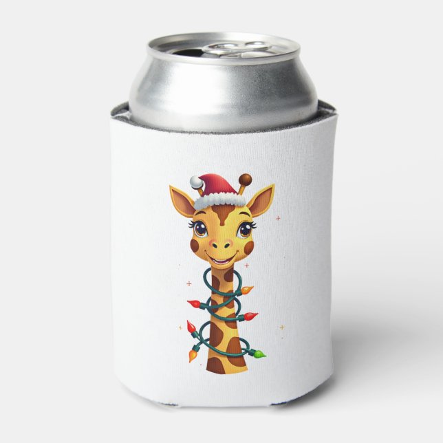 Rafraîchisseur Pour Canette Christmas Giraffe Santa Hat Lights Giraffe Men Wom (Can devant)