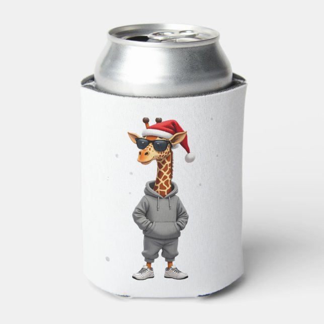 Rafraîchisseur Pour Canette Christmas Giraffe Santa Long Sleeve T-Shirt (1) (Can devant)