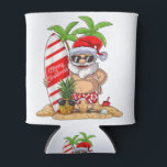Rafraîchisseur Pour Canette Christmas in July Santa Hawaiian Summer Surf Surfi<br><div class="desc">• Santa Christmas in July Tropical Hawaiian Summer Surfing Board Xmas Design. Funny Mele Kalikimaka graphic design featuring Santa Claus, surfboard, sunglasses, and flower print or floral shorts is perfect for surfers who love to surf during summer vacation. • This cute and cool graphic art style is also a great...</div>