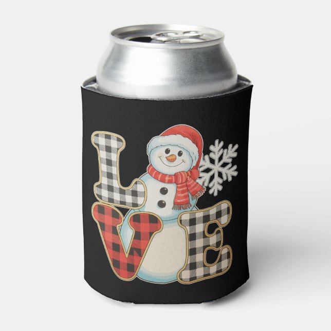 Rafraîchisseur Pour Canette Christmas Love Cute Snowman Buffalo Plaid Winter (Can devant)