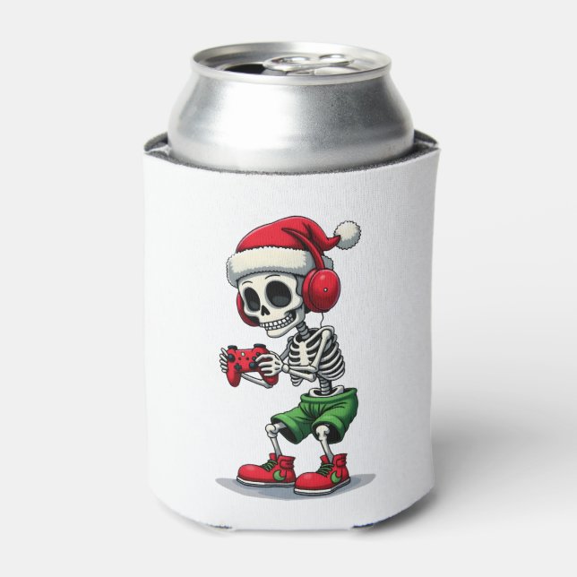 Rafraîchisseur Pour Canette Christmas skeleton Gamer Pajamas xmas skull gaming (Can devant)