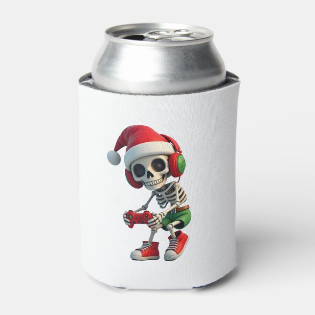 Rafraîchisseur Pour Canette Christmas skeleton Gamer Pajamas xmas skull gaming (Can devant)