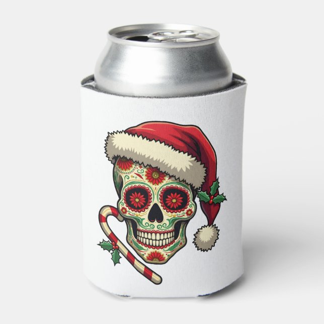Rafraîchisseur Pour Canette Christmas Sugar Skull Santa Hat Day Of The Dead Xm (Can devant)