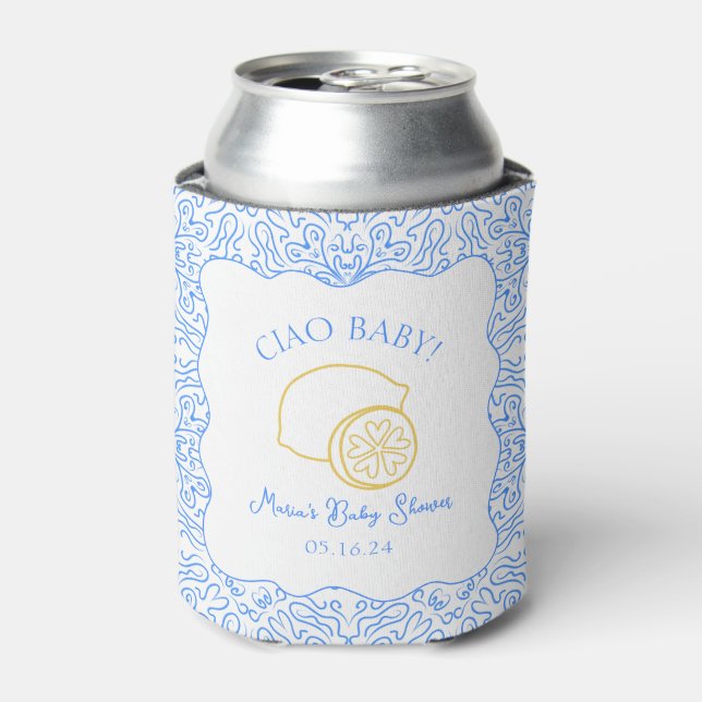 Rafraîchisseur Pour Canette Ciao Baby ! Baby shower italien citron bleu (Can devant)
