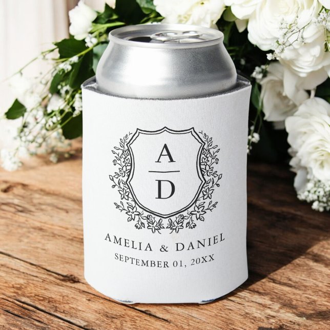 Rafraîchisseur Pour Canette Cimier noir blanc moderne Monogramme Mariage (Créateur téléchargé)