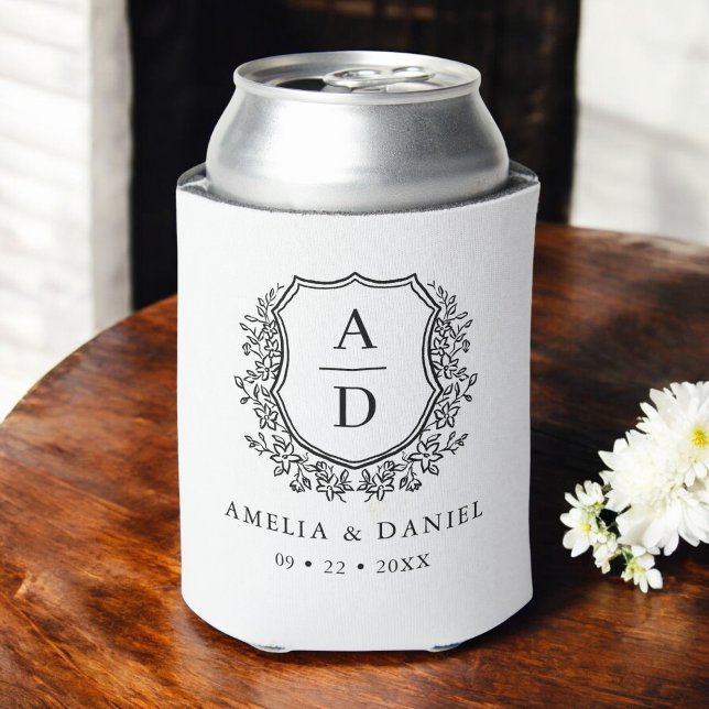 Rafraîchisseur Pour Canette Cimier noir blanc moderne Monogramme Mariage (Créateur téléchargé)