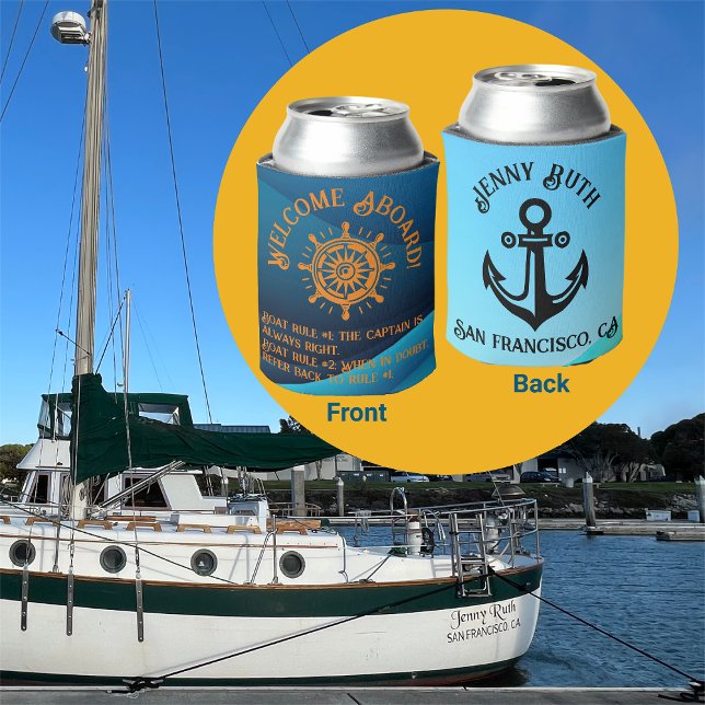 Rafraîchisseur Pour Canette Citation amusante "Bienvenue à bord !" Nom du bate (Créateur téléchargé)