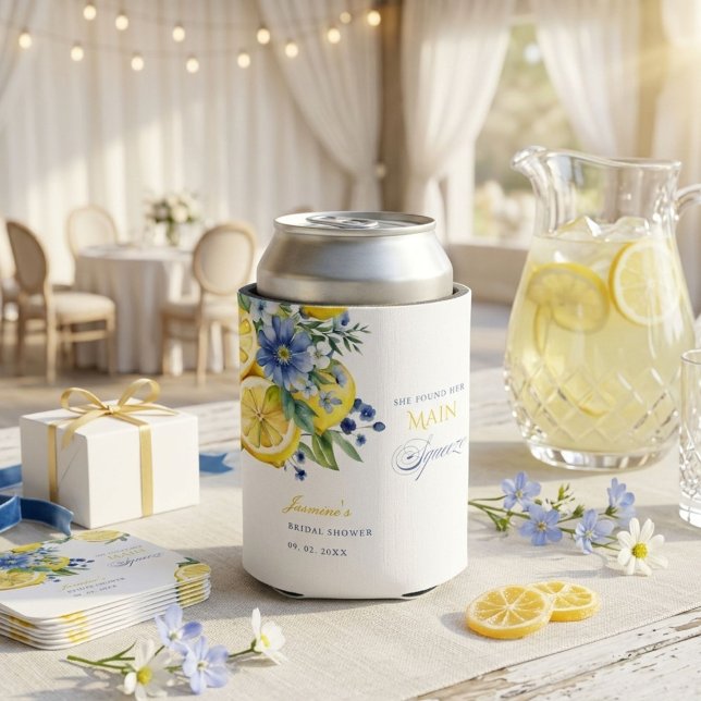 Rafraîchisseur Pour Canette Citron bleu floral Fête des mariées (Créateur téléchargé)