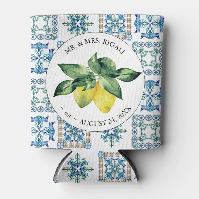 Rafraîchisseur Pour Canette Citron Mediterra Motif Personnalisé Mariage Can Co (Devant)