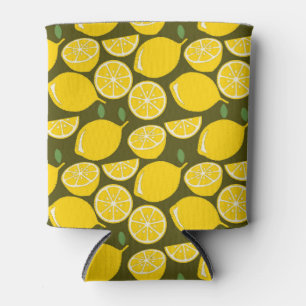 Rafraîchisseur Pour Canette Citrons jaunes et motif vert olive : Citrus modern