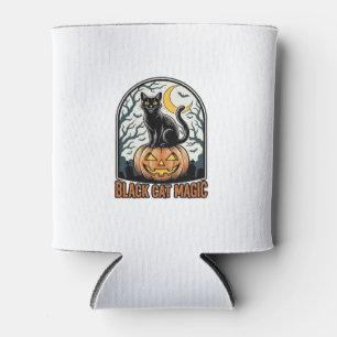 Rafraîchisseur Pour Canette Citrouille Chat Noir Gravure Halloween Vintage_1