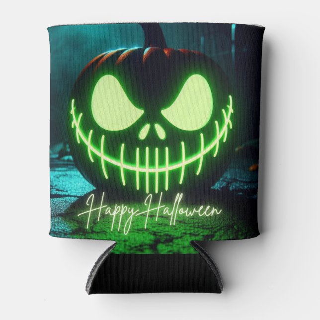 Rafraîchisseur Pour Canette citrouille d'Halloween vert éffrayant (Devant)
